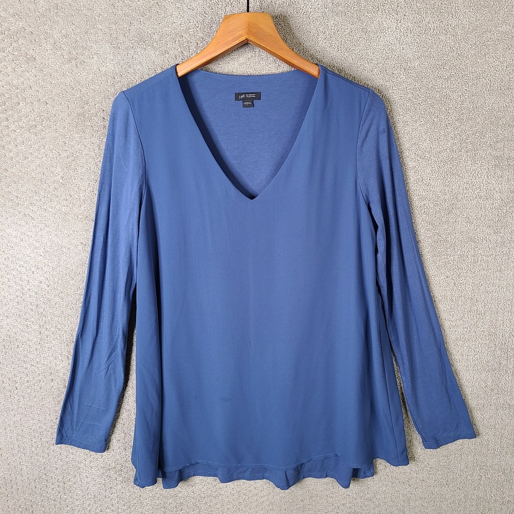 J‎ Jill Shirt Womens S Blue V Neck Long Sleeve Wearever Collection Lined Top